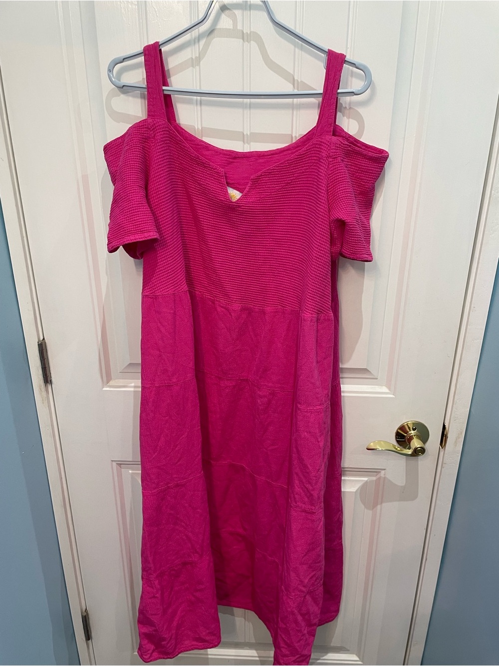 Cold-Shoulder Maxi Dress in Bright Pink